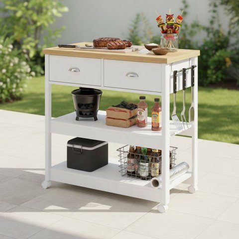 Carrinho Gourmet para Churrasco 2 Gavetas 85cm Móvel na Caixa