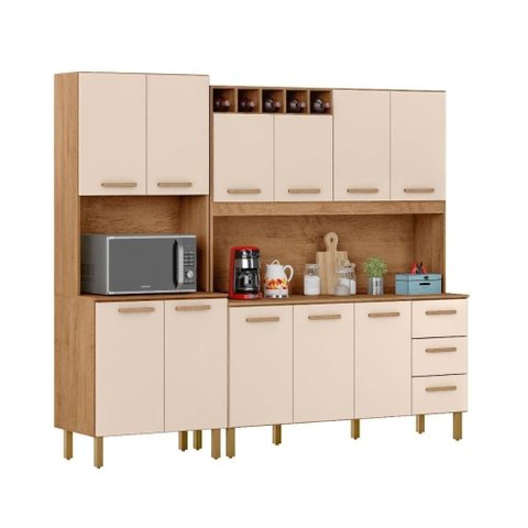 Armário de Cozinha Clara 11 Portas 2,36 Mt Amêndoa Off White