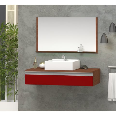 Conjunto Safira Superior 80 Mdf Gabinete para Banheiro com Cuba e Espelheira