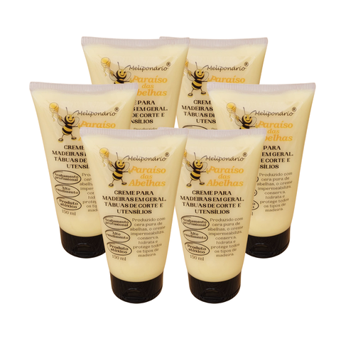 Óleo Mineral + Cera de Abelha para Madeira Tábua de Carne Tábua de Corte e Bambu - Kit com 06 unid.