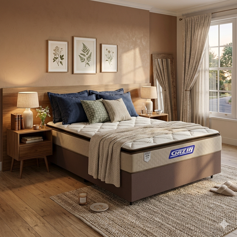 Cama Box + Colchão Gazin de Molas Ensacadas Pillow Top Air Pro Casal 138 cm