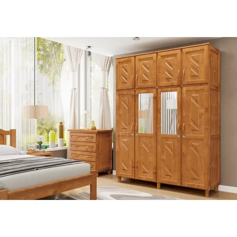Guarda-Roupa Casal com Espelho 8 Portas 3 Gavetas Grécia Marrom/Mel