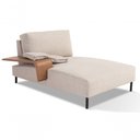Ver imagem 1 de Chaise Long Estofada Tecido Bege 1,20x1,62x0,80mt Braço Couro Natural