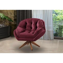 Poltrona Decorativa Pillow Top com Base Giratória Veludo Califórnia Vinho - Sofá Casa - 2
