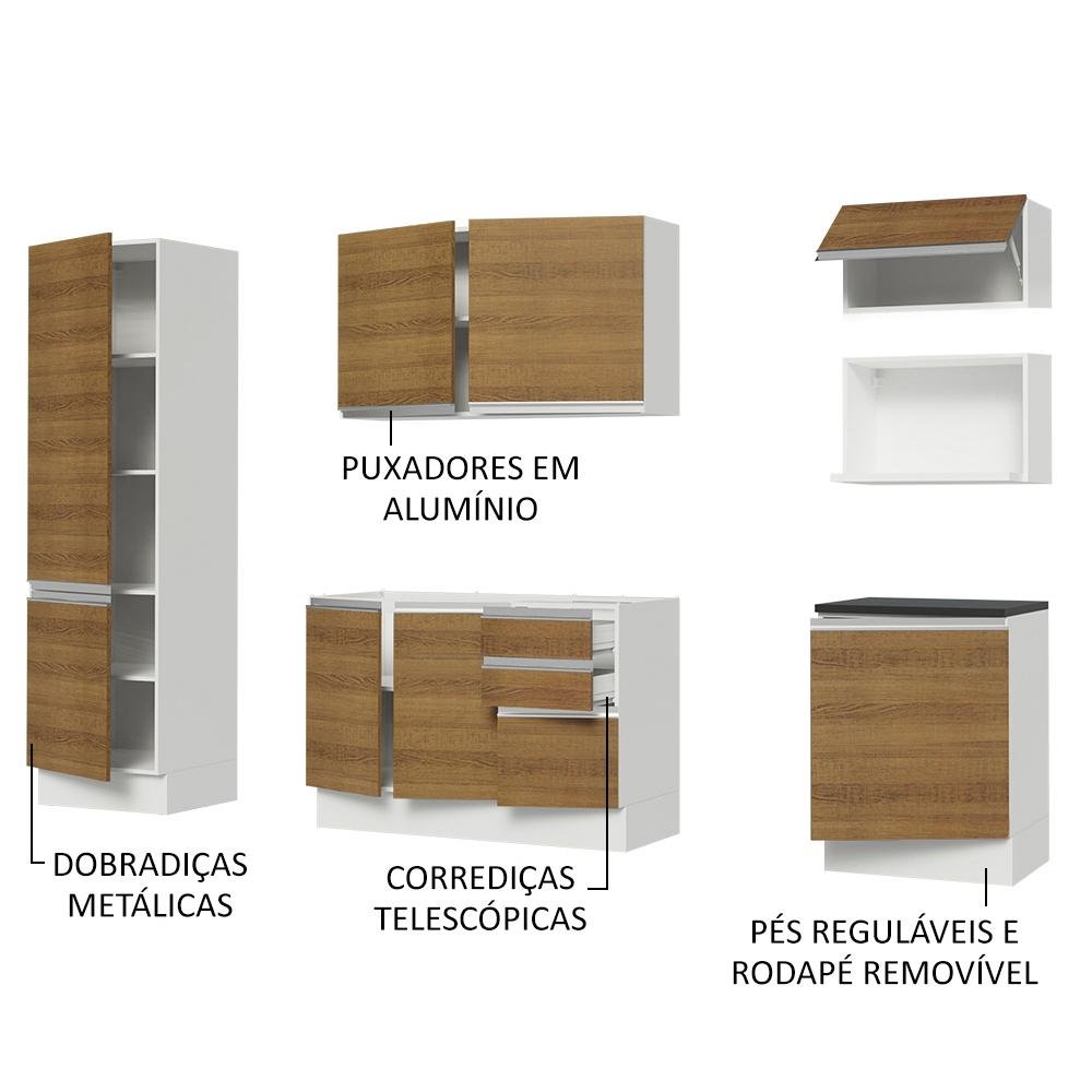 Armário de Cozinha Completa 100% MDF 240cm Branco/Rustic Acordes Madesa 01 - 5