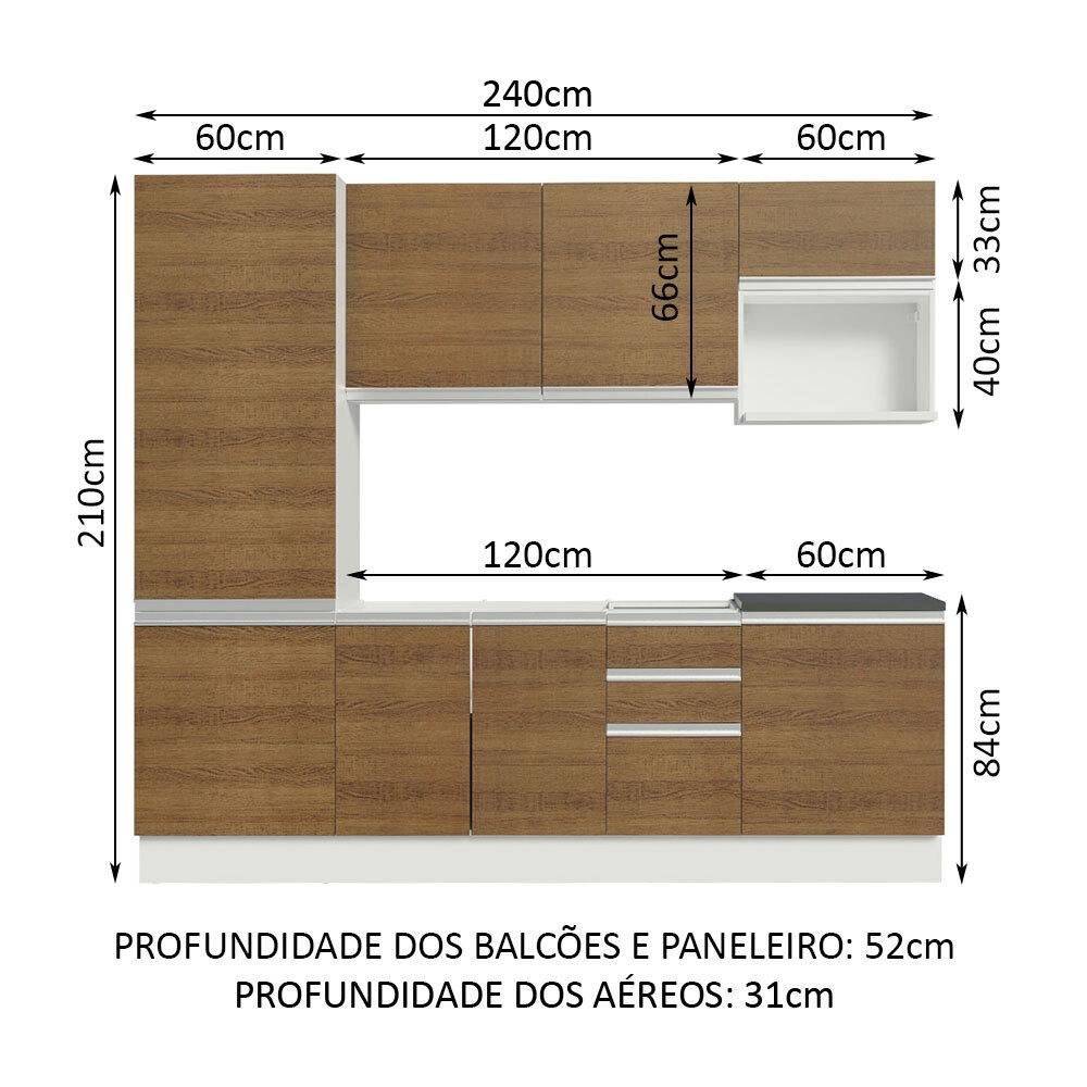 Armário de Cozinha Completa 100% MDF 240cm Branco/Rustic Acordes Madesa 01 - 4