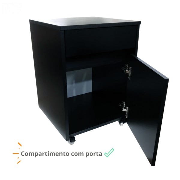 Mesa de Cabeceira Porquinho Volante com Gaveta e Porta:Preto - 2