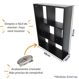 Estante Suspensa para Livros MDF com Prateleira e Divisória:Preto - 4