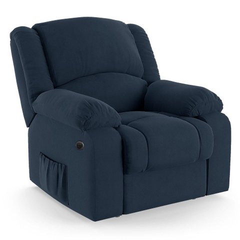 Poltrona do Papai Reclinável Melim Elétrica Led Massagem Veludo Azul Fh1