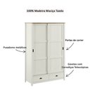 Ver imagem 4 de Guarda Roupa Solteiro 9178bf Topázio Madeira Maciça 2 Portas Correr 2 Gavetas Branco Freijó Finestra