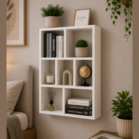 Estante Suspensa Decorativa para Livros com Prateleira e Divisória MDF Branco