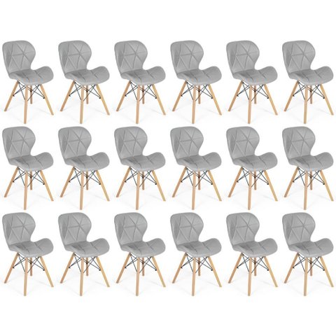 Kit 18 Cadeiras de Jantar Charles Eames Slim Wood Estofada - Cinza