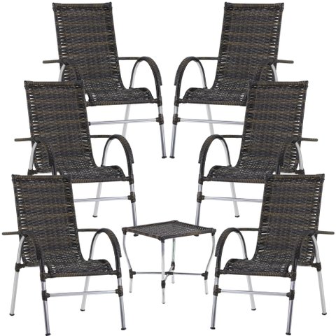 Kit 6 Cadeiras e Mesa Vênus para Área, Churrasco, Jardim Piscina Trama