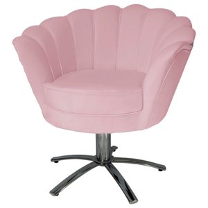 Poltrona Cadeira com Base Giratoria Cromado Pétala Suede Rosa Bêbê