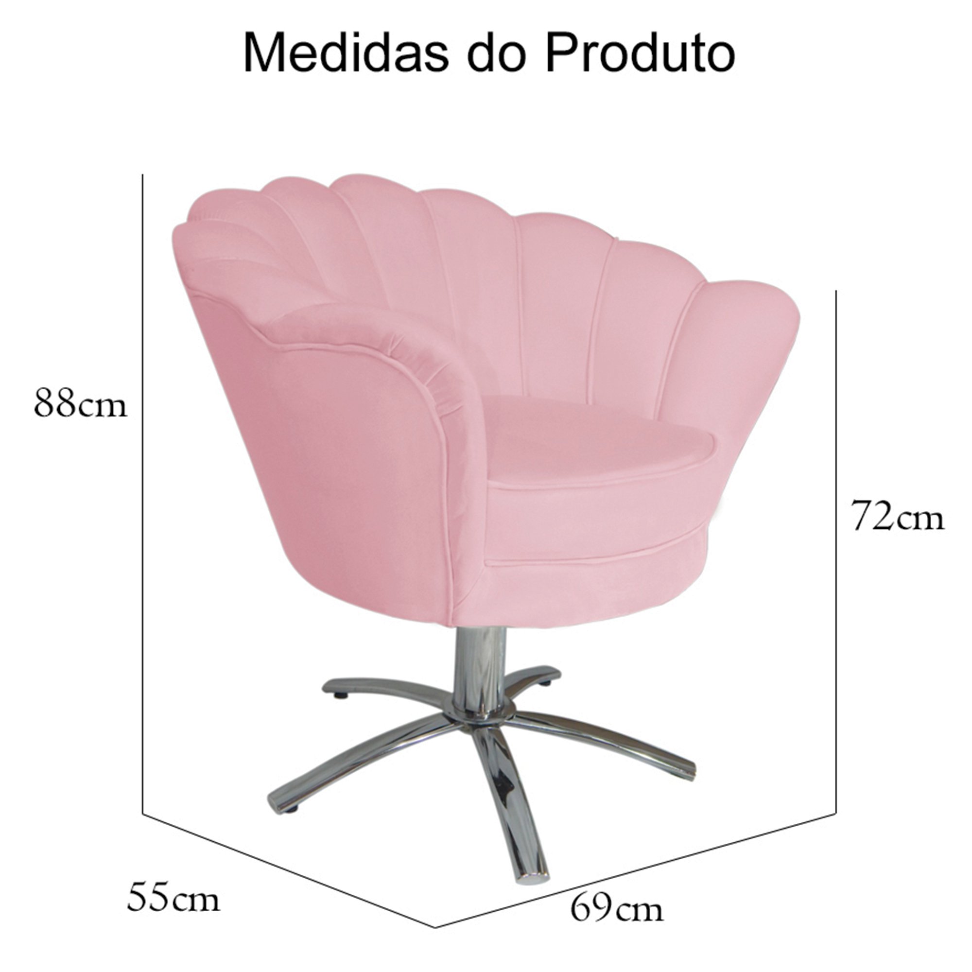 Poltrona Cadeira com Base Giratoria Cromado Pétala Suede Rosa Bêbê - 5