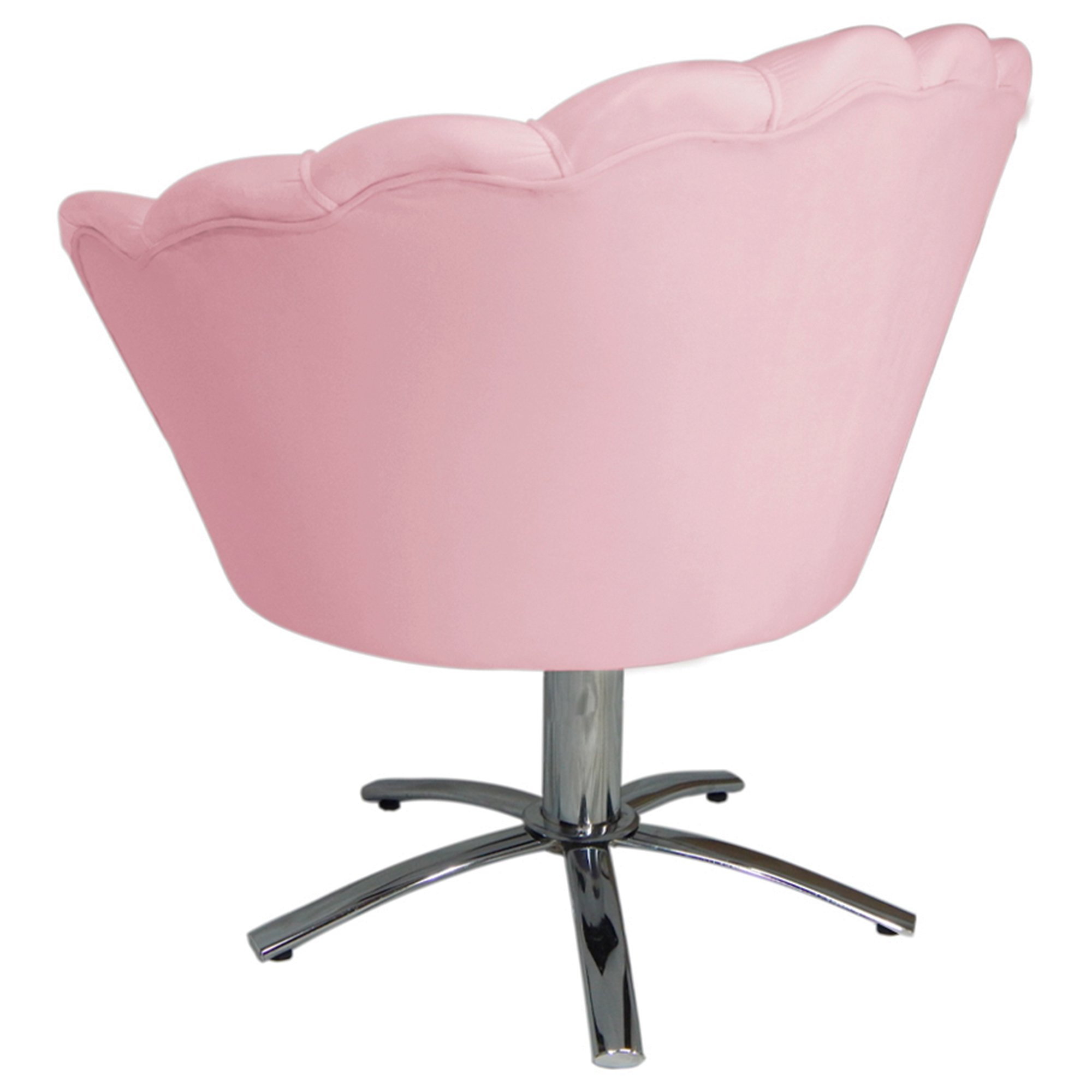 Poltrona Cadeira com Base Giratoria Cromado Pétala Suede Rosa Bêbê - 3