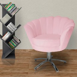 Poltrona Cadeira com Base Giratoria Cromado Pétala Suede Rosa Bêbê - 4