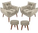 Ver imagem 1 de Kit 02 Poltrona Opala Decorativa Suede + 02 Puff Redondo Decorativo