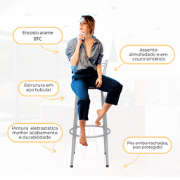 Banqueta para Balcão Flórida Prata Bistrô Ilhas Cozinha Gourmet Bares - 4