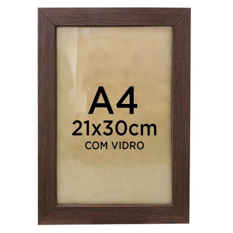 Moldura Quadro A4 21x30cm Diploma Certificado Foto com Vidro TaColado Moldura Madeira Escura 02 Unid