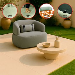 Poltrona Orgânica Chloe Boucle Cinza Redonda Decorativa com Almofada Plumante - Arkell - 2