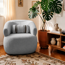 Ver imagem 1 de Poltrona Orgânica Chloe Boucle Cinza Redonda Decorativa com Almofada Plumante - Arkell