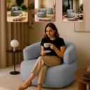 Ver imagem 2 de Poltrona Orgânica Chloe Boucle Cinza Redonda Decorativa com Almofada Plumante - Arkell