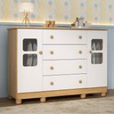 Ver imagem 1 de Cômoda Infantil 125cm 2 Portas com Vidro e 4 Gavetas Sol Multimóveis Mp4423 Madeirado/branco