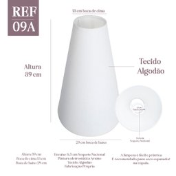 Cúpula Clássica de Abajur Luminária 39x13x29cm de Tecido Algodão Soquete Nacional Cor Branco Ref 09a - 1