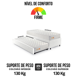 Bicama Box Solteiro Courino Linho Branco 88x188 com Dois Colchões Espuma Ecoline D33 Ecoflex - 6