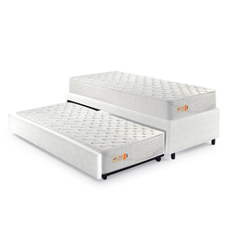 Bicama Box Solteiro Courino Linho Branco 88x188 com Dois Colchões Espuma Ecoline D33 Ecoflex - 1