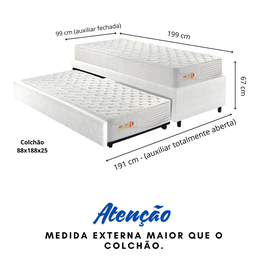 Bicama Box Solteiro Courino Linho Branco 88x188 com Dois Colchões Espuma Ecoline D33 Ecoflex - 2