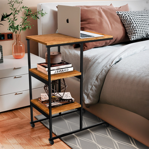 Mesa de Apoio Lateral Auxiliar Carrinho com Rodinhas Mesinha Apoio de Notebook Cama Sofá Ferro e Mdf