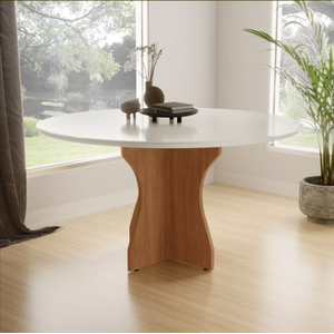 Mesa Redonda Off White Vidro Laqueado com Base X para 4 Lugares