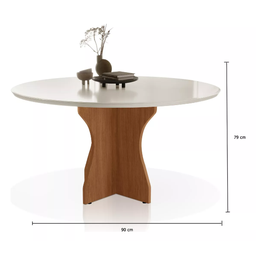 Mesa Redonda Off White Vidro Laqueado com Base X para 4 Lugares - 3
