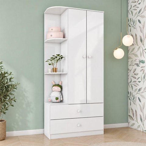 Guarda Roupa Infantil Labirinto 2 Portas e 2 Gavetas Branco - Móveis Henn