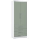 Ver imagem 2 de Guarda Roupa Modulado de Solteiro Alpes Branco Verde 5 Peças - Luciane