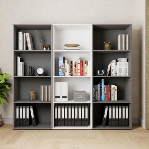 Estante Livros Escritório 180 cm 12 Nichos Abertos F5 Office Cor:Cinza Sagrado com Branco