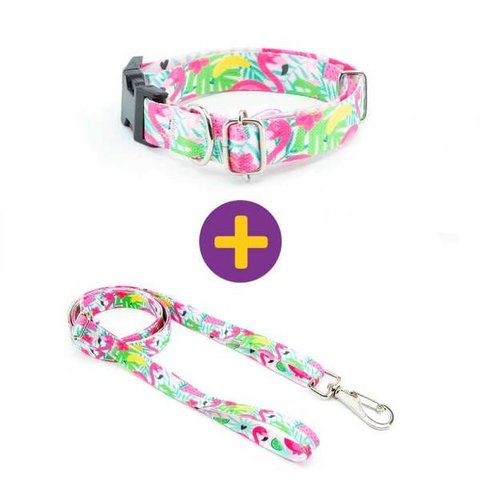 Coleira e Guia Smooty Pet Flamingo P kit