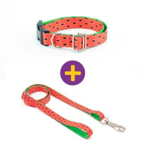 Coleira e Guia Smooty Pet Melancia P kit