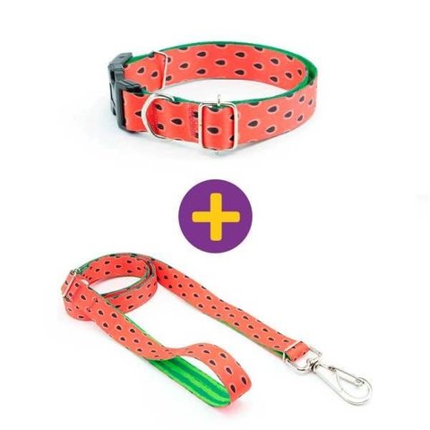 Coleira e Guia Smooty Pet Melancia M Kit