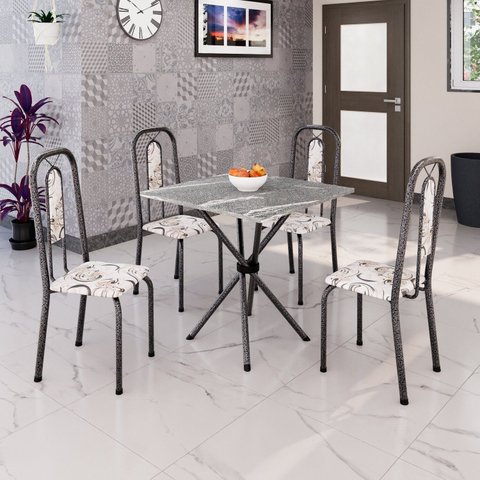 Conjunto Sala de Jantar com 4 Cadeiras Lívia Prata/Arabesco