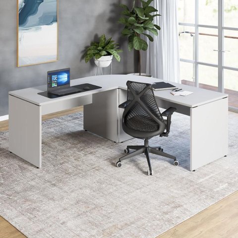 Mesa L Escritório 190cm X 70cm Pés Painel F5 Office Cor:cinza