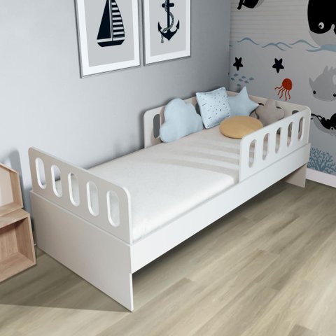 Cama Solteiro Mdf Bp com 02 Grades e Cabeceira Megamobilia