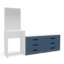 Ver imagem 2 de Cômoda Penteadeira Valência 6 Gavetas Espelho 209x160cm Azul/Branco 250802
