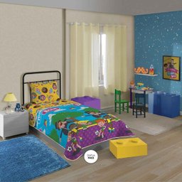 Edredom Dupla Face Lepper Solteiro Microfibra Mundo Bita - 1