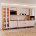 Ver imagem 1 de Cozinha Modulada 8 Peças com 1 Cristaleira 3 Balcões 3 Armários Aéreo e 1 Torre Celeste Cinamomo/Offwhite
