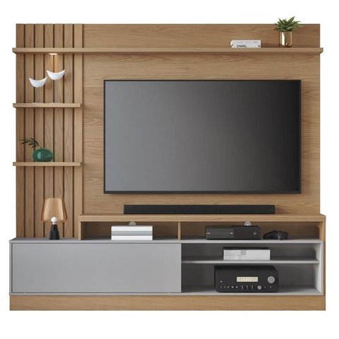 Estante Home Maceio 2,00m para Tv com Led Freijo/cinza Fosco - Colibri