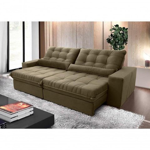 Sofá Retrátil Reclinável Zurique 2,30m Suede Velut Bege Molas no Assento - King House