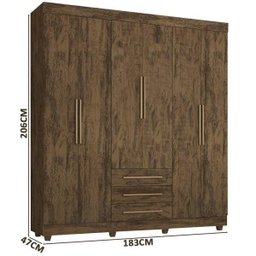 Guarda-Roupa Casal 6 Portas 3 Gavetas Rudrack Bergamo Cacau - 4